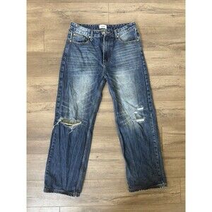 Elwood CP00006 Men’s Straight Leg Jeans Size 32 Distressed Blue Rigid Denim